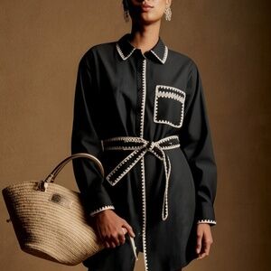 New York & Company Naomi Blanket Stitch Shirt Dress Size SMALLSMALL / BLACK - BL